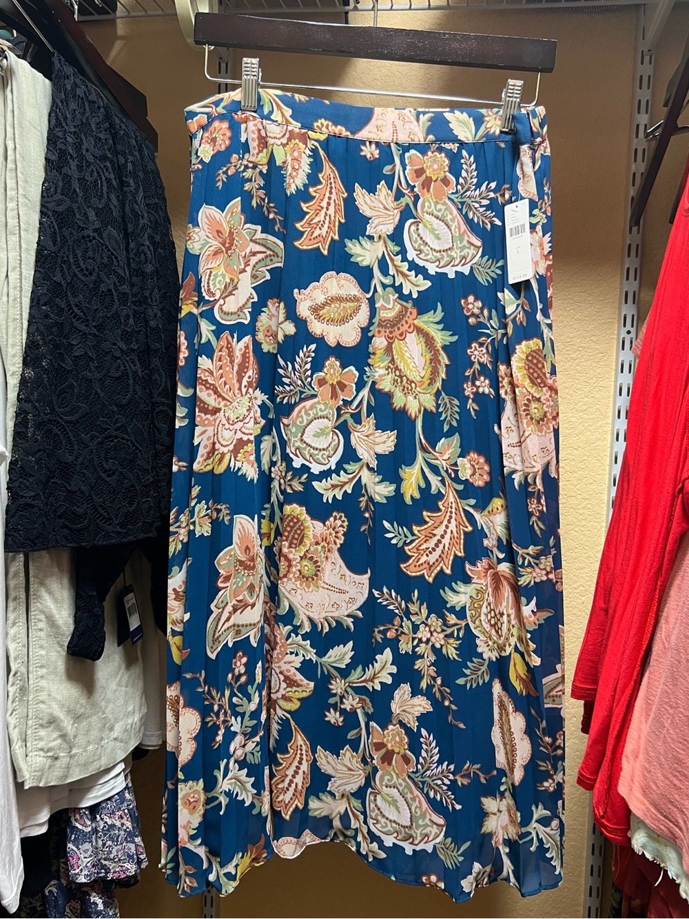 Anthropologie Blue Teal Floral Midi Skirt